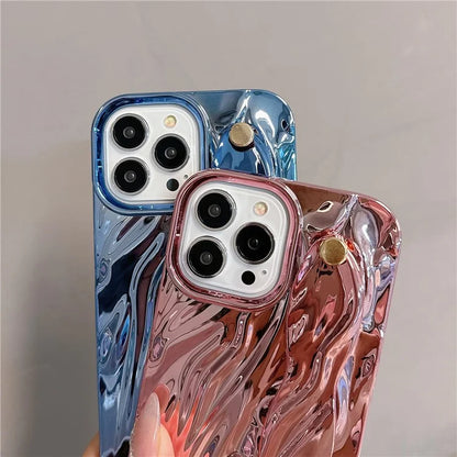 For iPhone 15 Pro Electroplating Phone Case Wristband Kickstand Wrinkled TPU Cover