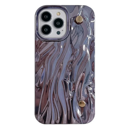 For iPhone 15 Pro Electroplating Phone Case Wristband Kickstand Wrinkled TPU Cover