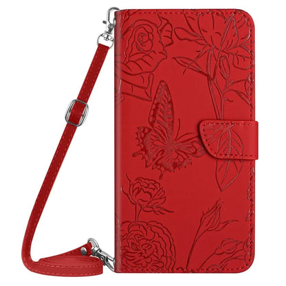 HT03 For Honor 200 Lite Case Butterfly Imprint Skin-touch Feeling Leather Phone Cover with Long Strap
