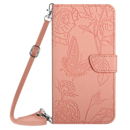 HT03 For Honor 200 Lite Case Butterfly Imprint Skin-touch Feeling Leather Phone Cover with Long Strap