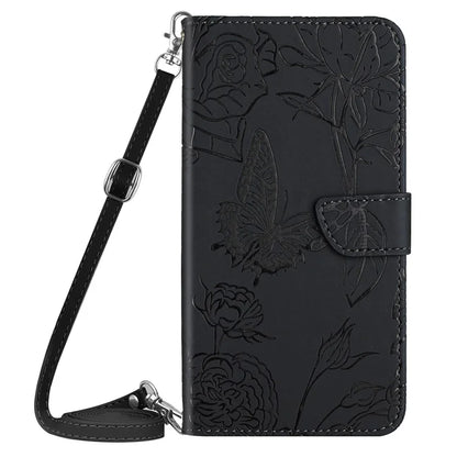 HT03 For Honor 200 Lite Case Butterfly Imprint Skin-touch Feeling Leather Phone Cover with Long Strap
