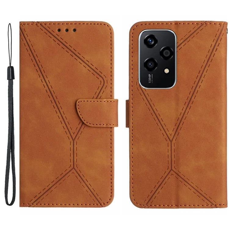 HT05 For Honor 200 Lite Case Lines Imprinted Leather Flip Magnetic Phone Cover