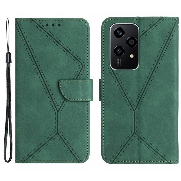 HT05 For Honor 200 Lite Case Lines Imprinted Leather Flip Magnetic Phone Cover