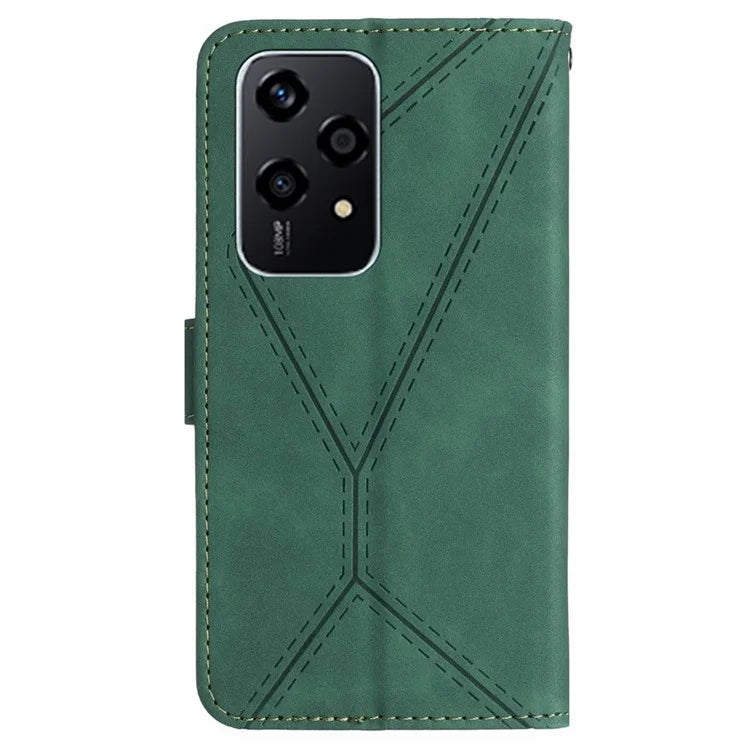 HT05 For Honor 200 Lite Case Lines Imprinted Leather Flip Magnetic Phone Cover