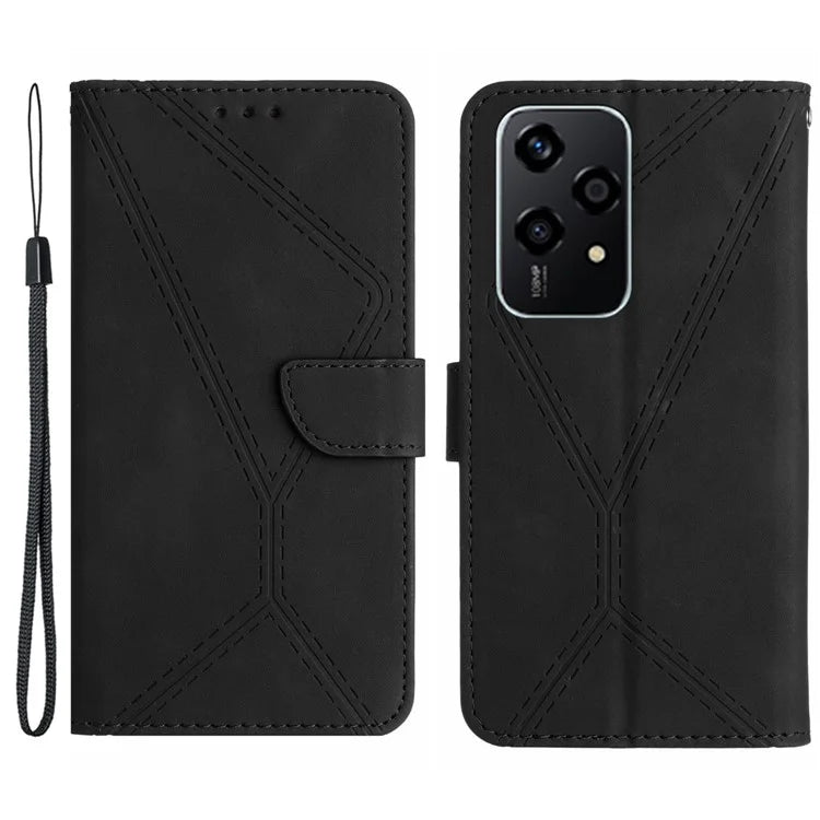 HT05 For Honor 200 Lite Case Lines Imprinted Leather Flip Magnetic Phone Cover