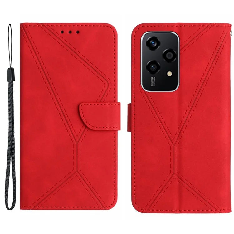 HT05 For Honor 200 Lite Case Lines Imprinted Leather Flip Magnetic Phone Cover