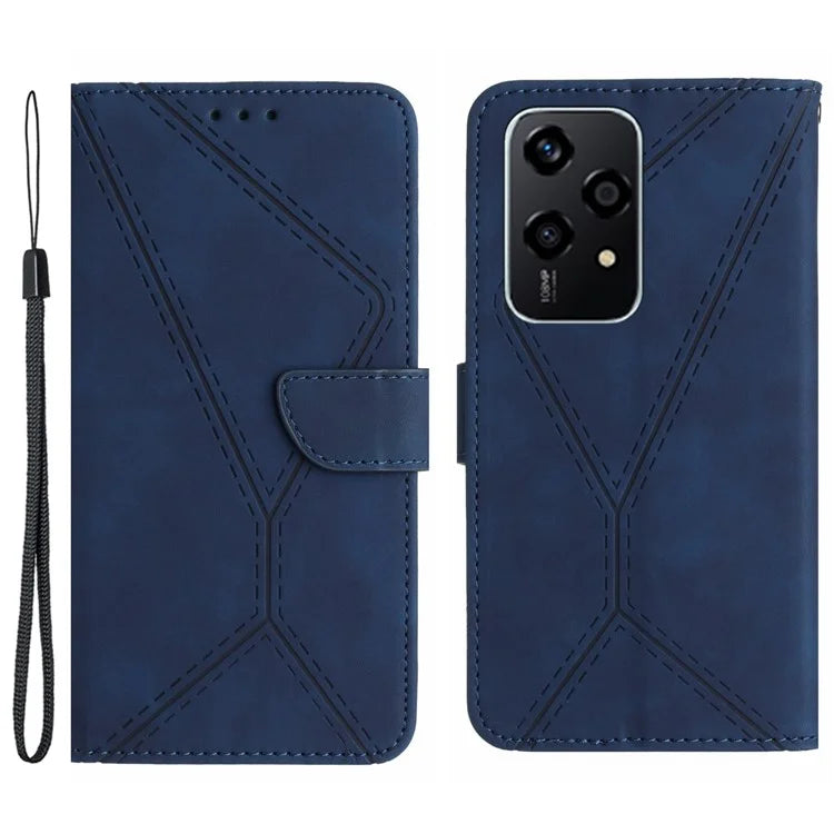 HT05 For Honor 200 Lite Case Lines Imprinted Leather Flip Magnetic Phone Cover