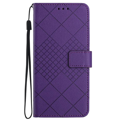 HT06 For Honor 200 Lite Magnetic Phone Case Rhombus Pattern Leather Stand Cover