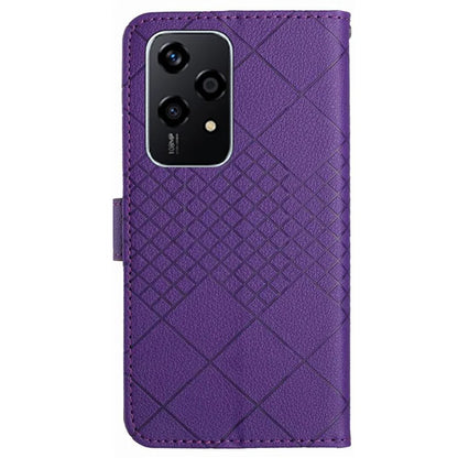 HT06 For Honor 200 Lite Magnetic Phone Case Rhombus Pattern Leather Stand Cover