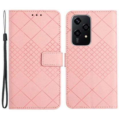 HT06 For Honor 200 Lite Magnetic Phone Case Rhombus Pattern Leather Stand Cover
