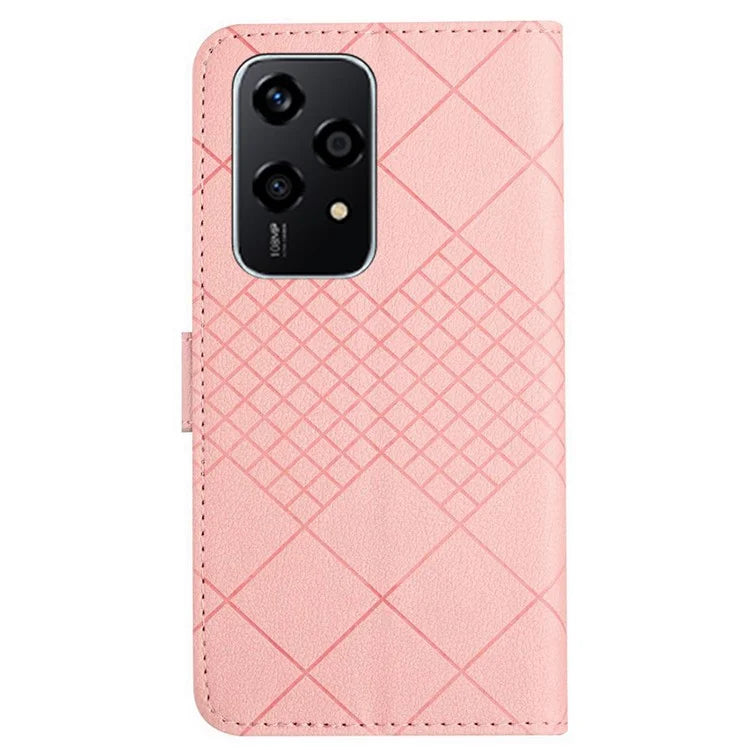 HT06 For Honor 200 Lite Magnetic Phone Case Rhombus Pattern Leather Stand Cover