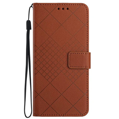 HT06 For Honor 200 Lite Magnetic Phone Case Rhombus Pattern Leather Stand Cover