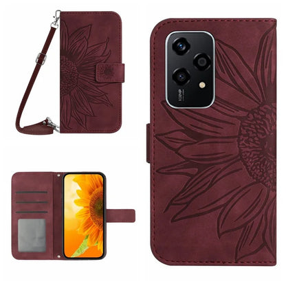 HT04 For Honor 200 Lite Case Imprinted Sunflower Leather Smartphone Cover with Shoulder Strap