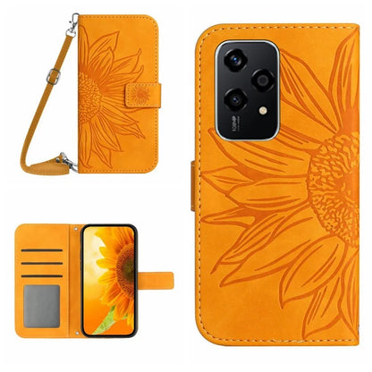 HT04 For Honor 200 Lite Case Imprinted Sunflower Leather Smartphone Cover with Shoulder Strap
