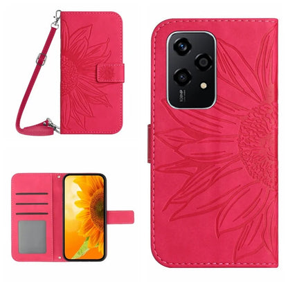 HT04 For Honor 200 Lite Case Imprinted Sunflower Leather Smartphone Cover with Shoulder Strap