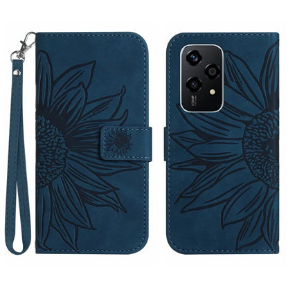 HT04 For Honor 200 Lite Case PU Leather Cell Phone Cover with Hand Strap Imprinted Sunflower Printed