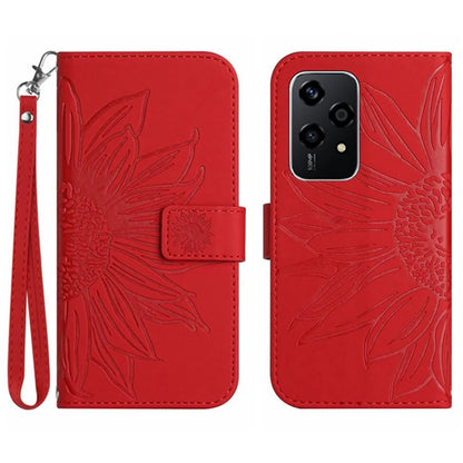 HT04 For Honor 200 Lite Case PU Leather Cell Phone Cover with Hand Strap Imprinted Sunflower Printed
