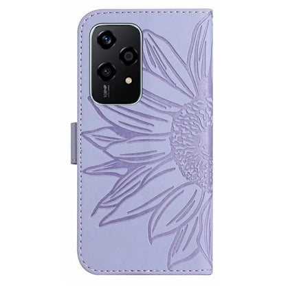 HT04 For Honor 200 Lite Case PU Leather Cell Phone Cover with Hand Strap Imprinted Sunflower Printed