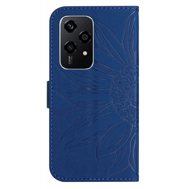 HT04 For Honor 200 Lite Case PU Leather Cell Phone Cover with Hand Strap Imprinted Sunflower Printed
