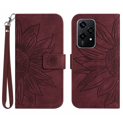 HT04 For Honor 200 Lite Case PU Leather Cell Phone Cover with Hand Strap Imprinted Sunflower Printed