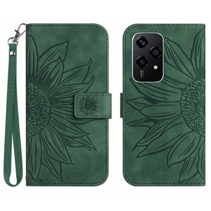 HT04 For Honor 200 Lite Case PU Leather Cell Phone Cover with Hand Strap Imprinted Sunflower Printed