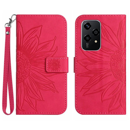 HT04 For Honor 200 Lite Case PU Leather Cell Phone Cover with Hand Strap Imprinted Sunflower Printed