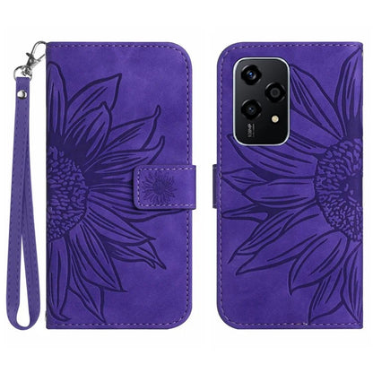 HT04 For Honor 200 Lite Case PU Leather Cell Phone Cover with Hand Strap Imprinted Sunflower Printed