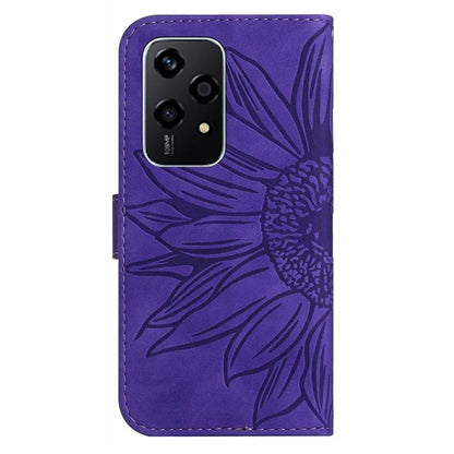 HT04 For Honor 200 Lite Case PU Leather Cell Phone Cover with Hand Strap Imprinted Sunflower Printed