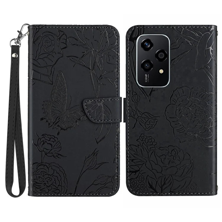 HT03 For Honor 200 Lite Leather Case Imprinted Full Protection Phone Wallet Cover with Strap