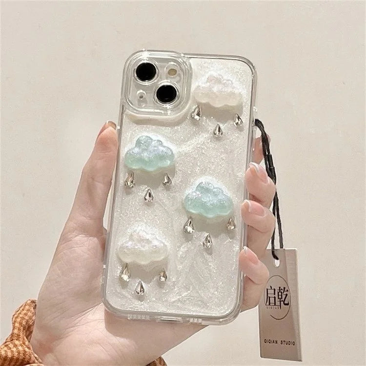 For iPhone 14 Plus TPU+PC Case 3D Cloud Decor Drop Protection Epoxy Cover (Precise Lens Cutouts)