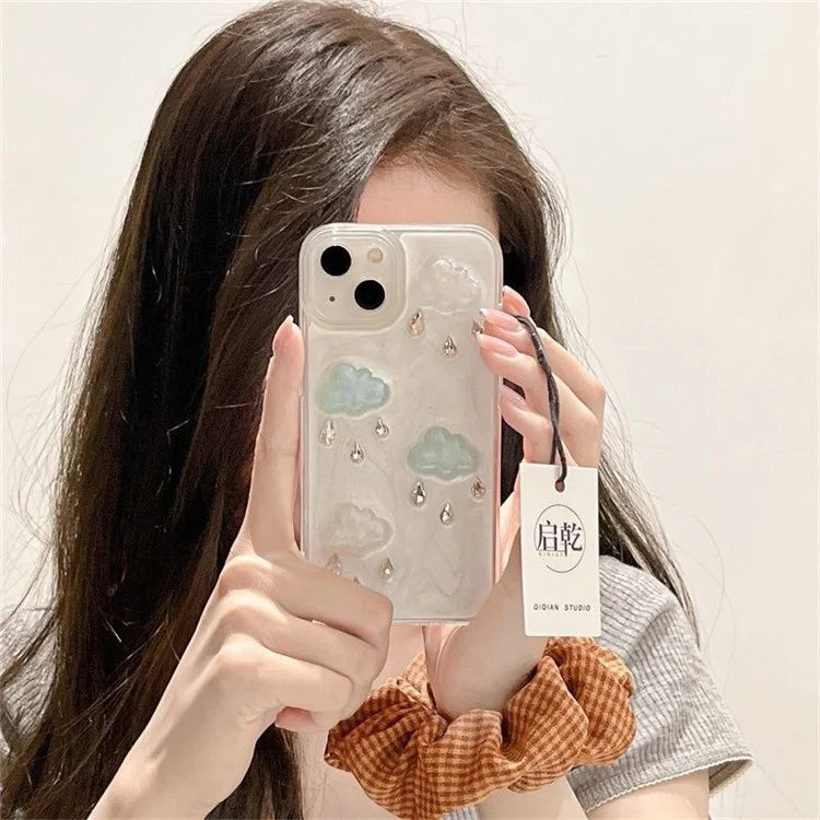 For iPhone 14 Plus TPU+PC Case 3D Cloud Decor Drop Protection Epoxy Cover (Precise Lens Cutouts)