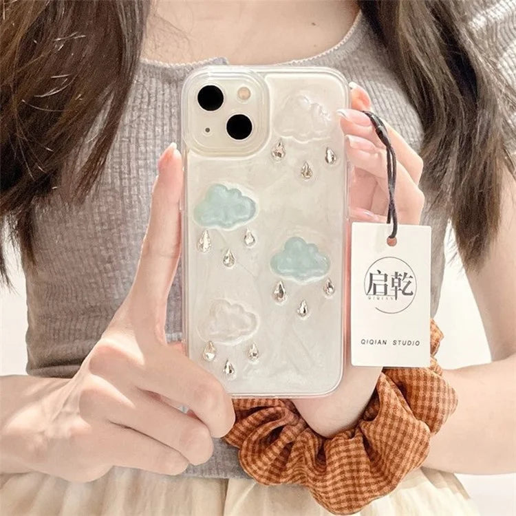 For iPhone 14 Plus TPU+PC Case 3D Cloud Decor Drop Protection Epoxy Cover (Precise Lens Cutouts)