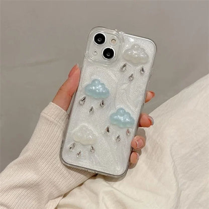 For iPhone 14 Plus TPU+PC Case 3D Cloud Decor Drop Protection Epoxy Cover (Precise Lens Cutouts)