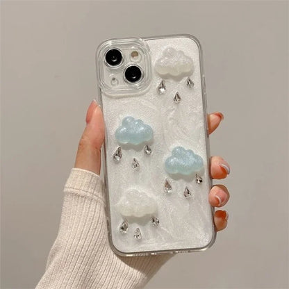 For iPhone 13 mini 5.4 inch Case Cute 3D Cloud TPU+PC Shimmer Powder Phone Cover (Precise Lens Cutouts)