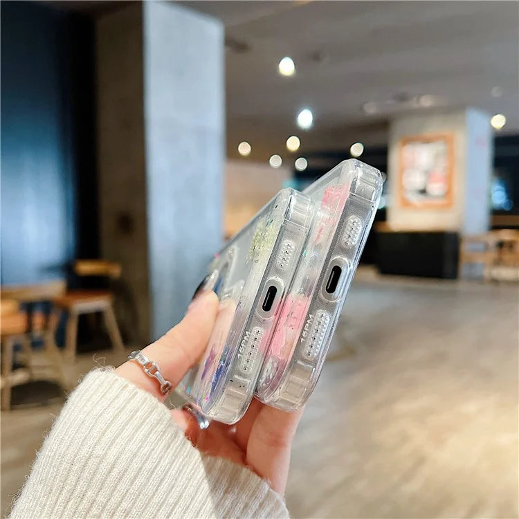 For iPhone 15 Pro Max Case Magnetic PC+TPU Epoxy Cell Phone Shell Dried Flower Decor