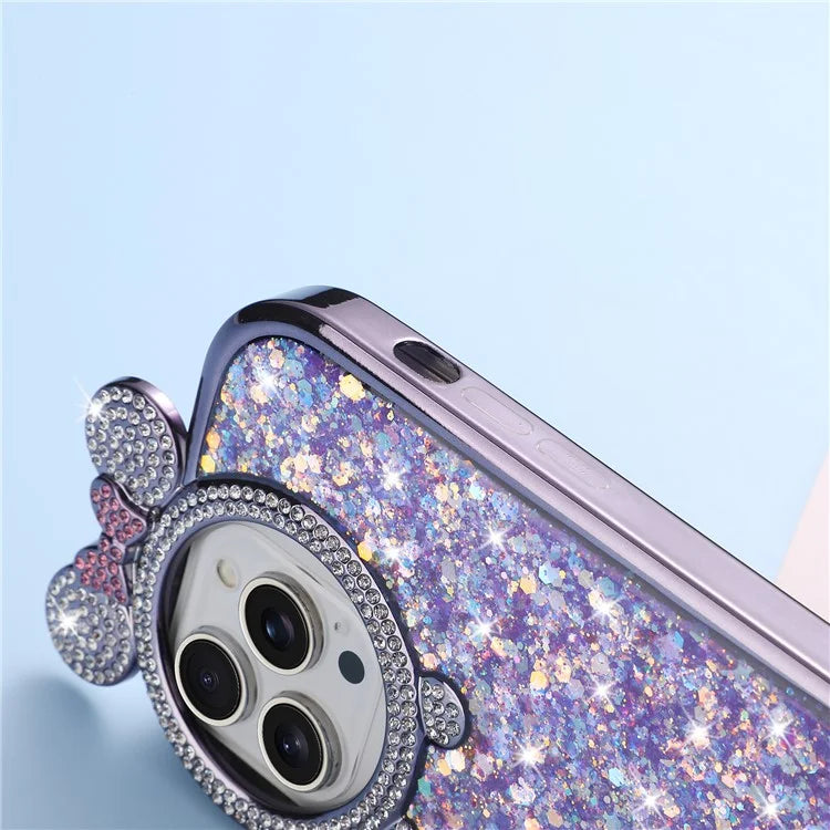 For iPhone 14 Pro Max Cell Phone Case Rhinestone Decor Epoxy Sequins TPU Cover