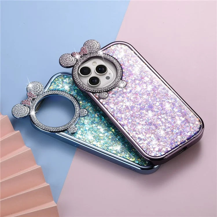 For iPhone 14 Pro Max Cell Phone Case Rhinestone Decor Epoxy Sequins TPU Cover