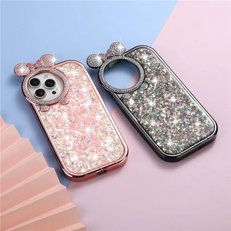 For iPhone 14 Pro Max Cell Phone Case Rhinestone Decor Epoxy Sequins TPU Cover