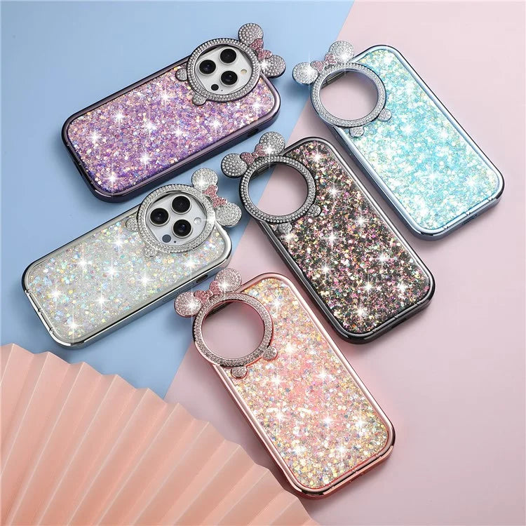For iPhone 14 Pro Max Cell Phone Case Rhinestone Decor Epoxy Sequins TPU Cover