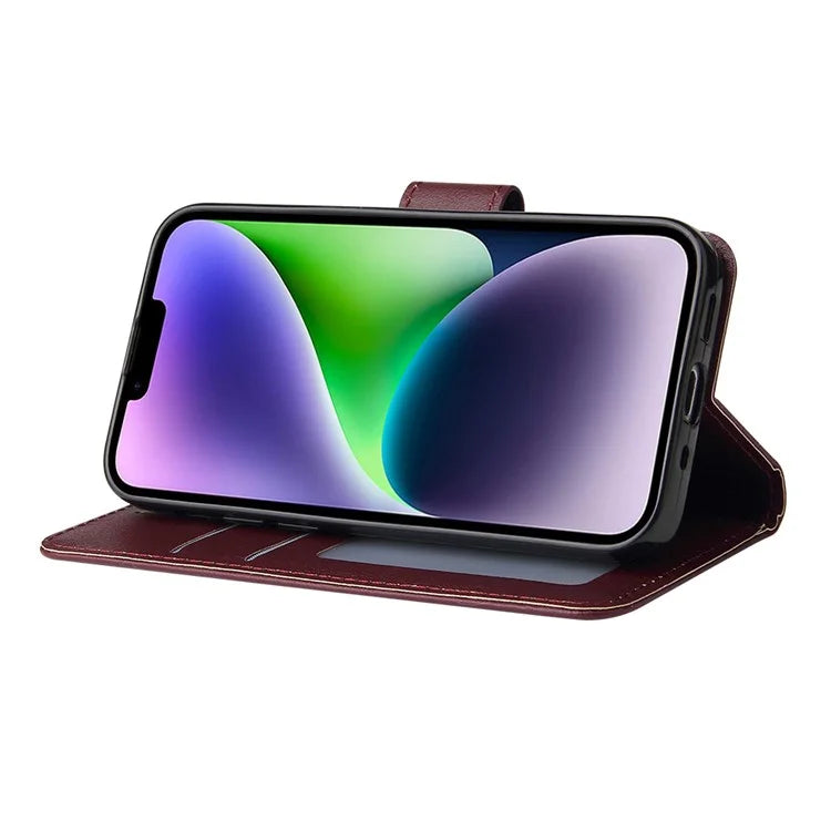 For iPhone 14 Protective Case Anti-Drop PU Leather Wallet Phone Cover
