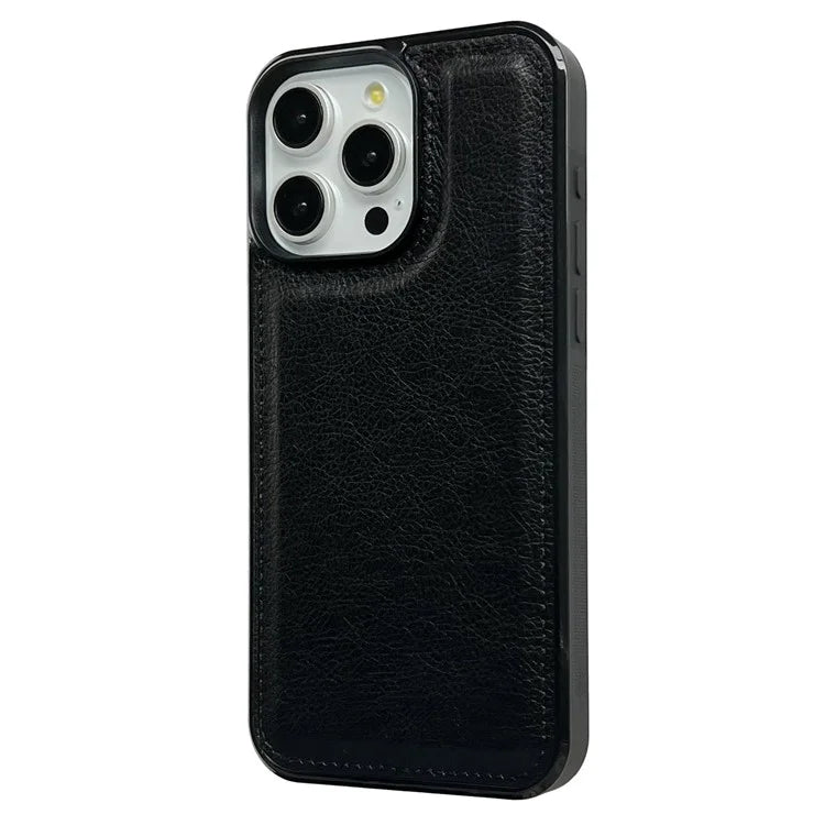 For iPhone 14 Pro Cell Phone Case Solid Color Calf Textured Leather Back Cover