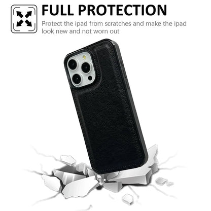 For iPhone 14 Pro Cell Phone Case Solid Color Calf Textured Leather Back Cover