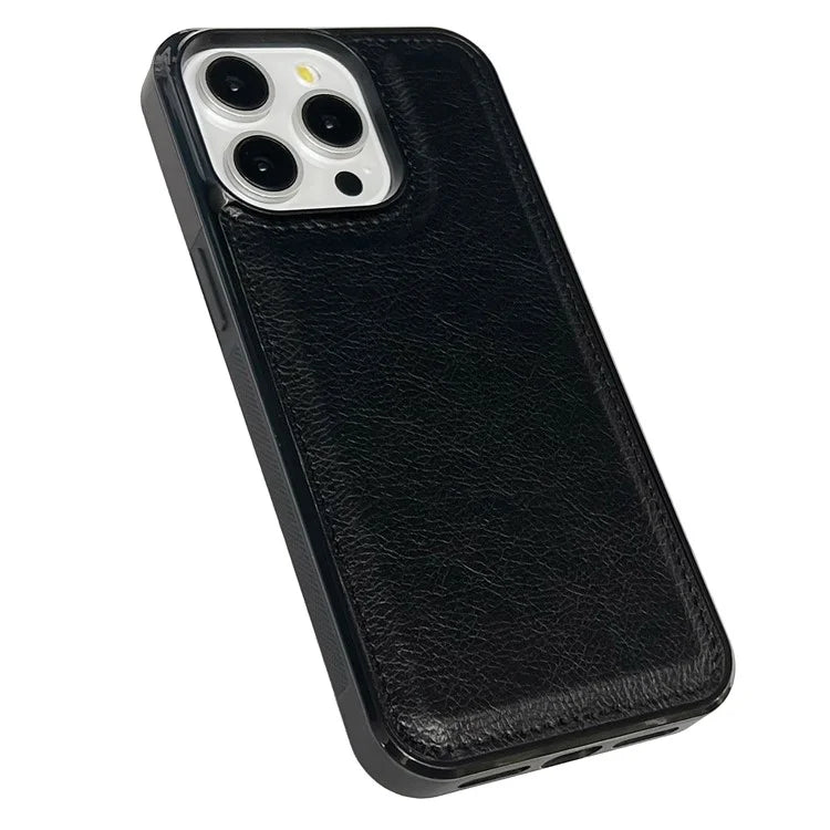 For iPhone 14 Pro Cell Phone Case Solid Color Calf Textured Leather Back Cover