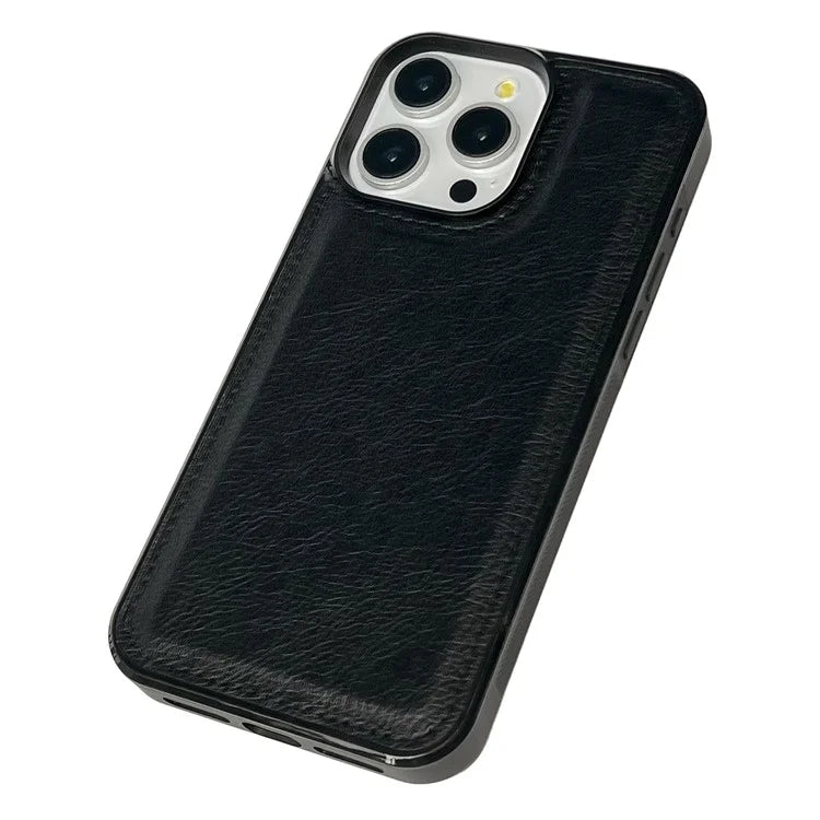 For iPhone 14 Pro Cell Phone Case Solid Color Calf Textured Leather Back Cover