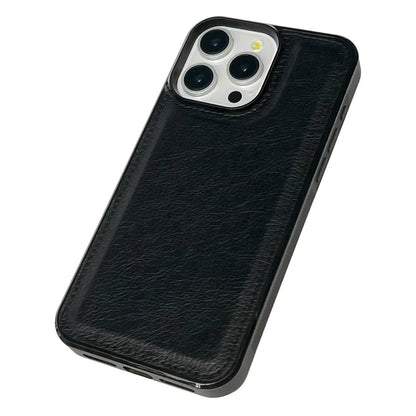 For iPhone 14 Pro Cell Phone Case Solid Color Calf Textured Leather Back Cover