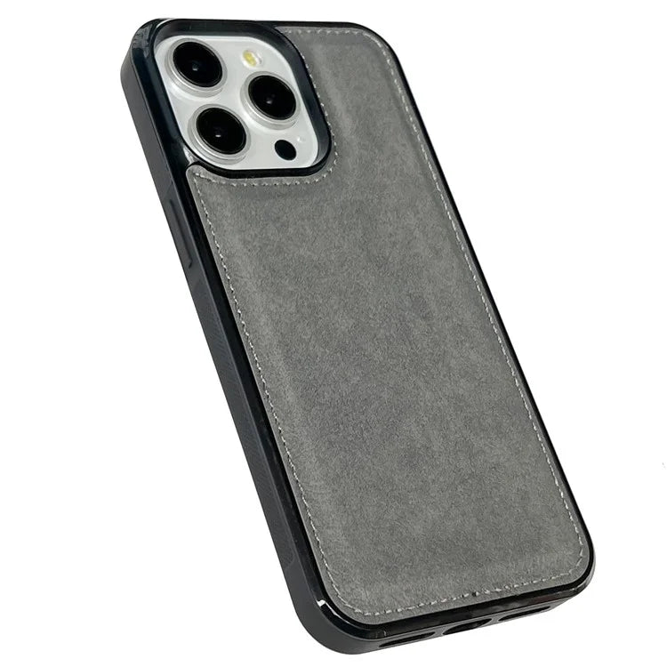 For iPhone 14 Pro Cell Phone Case Solid Color Calf Textured Leather Back Cover