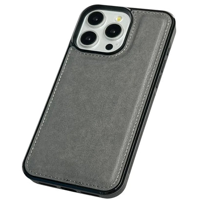For iPhone 14 Pro Cell Phone Case Solid Color Calf Textured Leather Back Cover