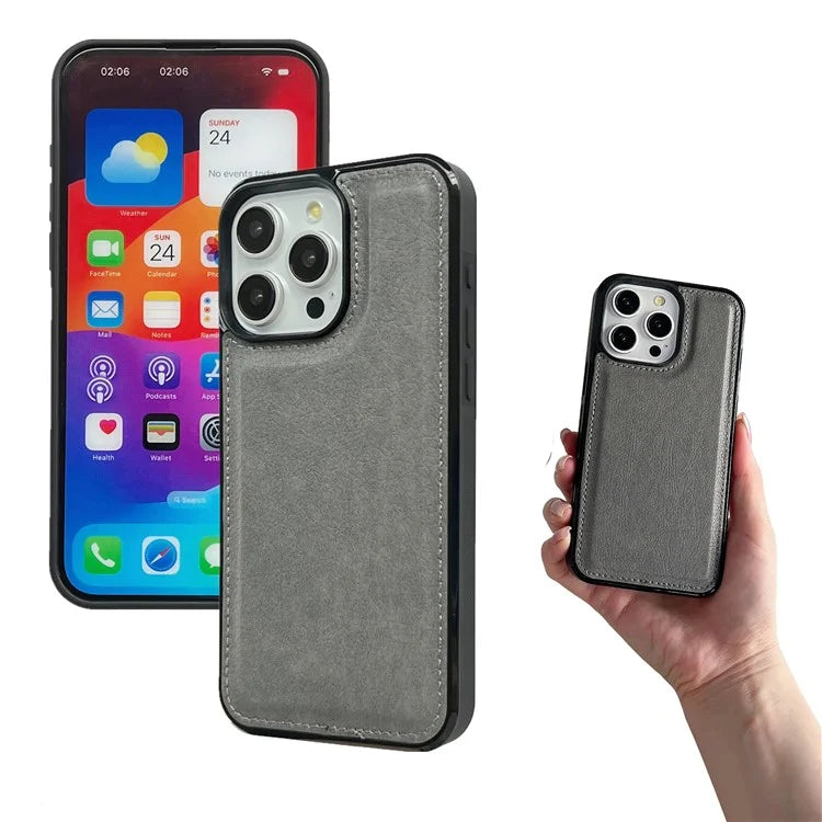 For iPhone 14 Pro Cell Phone Case Solid Color Calf Textured Leather Back Cover
