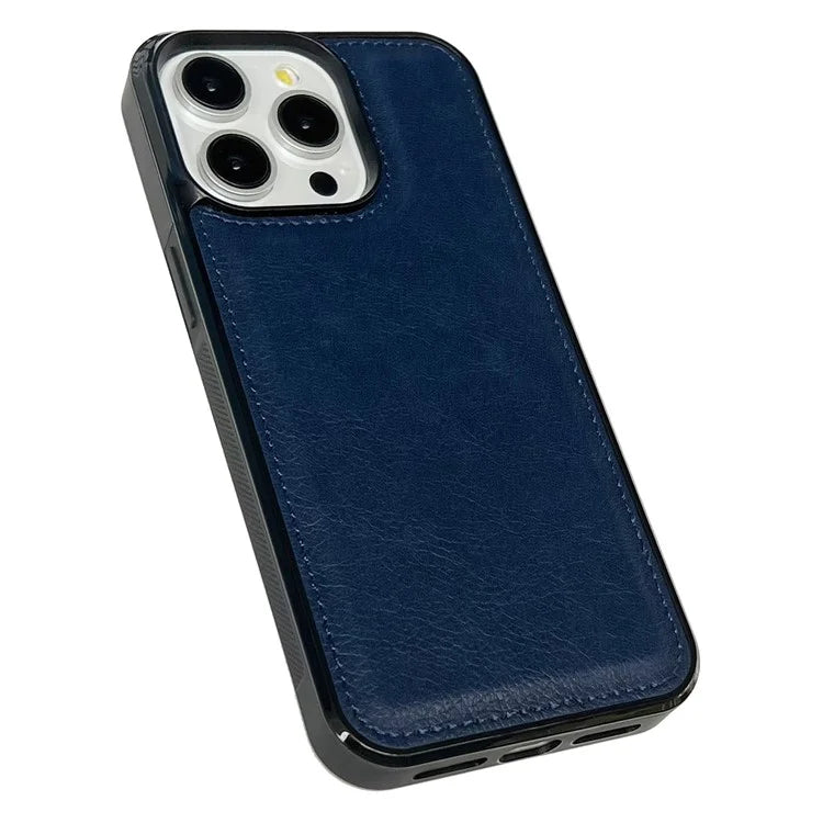 For iPhone 14 Pro Cell Phone Case Solid Color Calf Textured Leather Back Cover
