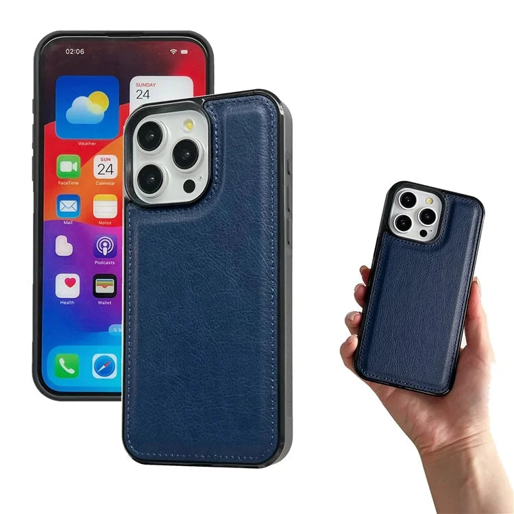 For iPhone 14 Pro Cell Phone Case Solid Color Calf Textured Leather Back Cover